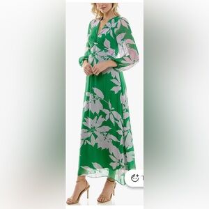 Maison Tara Women's Serena Long Sleeve V-Neck Front Twist Chiffon Maxi Dress